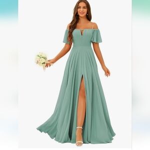 Sage Green Chiffon Bridemaid Dress With Pockets And Corset Back. Size 18